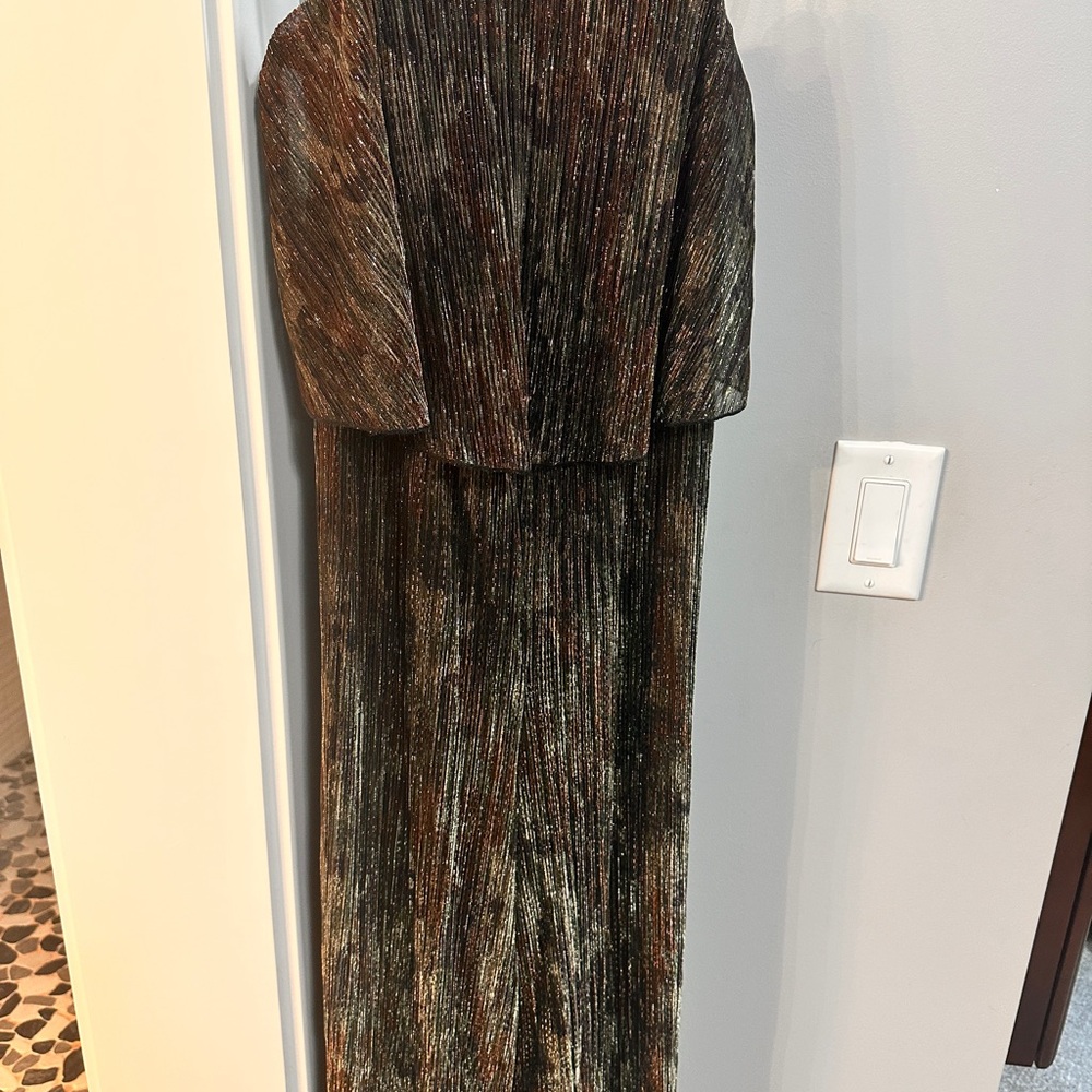 Summer Evenings and Fun Metallic Pleated Evening Romper